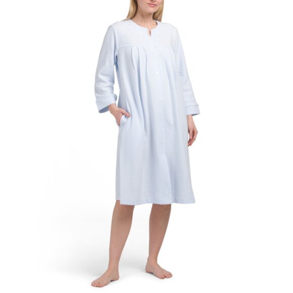 MISS ELAINE Blue Brushed Waffle Button Front Robe - Picture 1 of 2